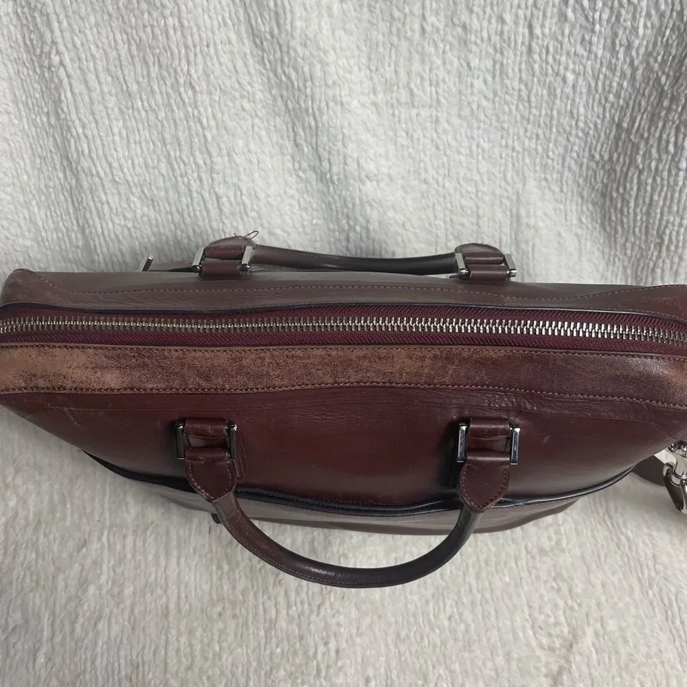 Cole Haan leather deep Brown Hamilton laptop bag with silver tone hardwares